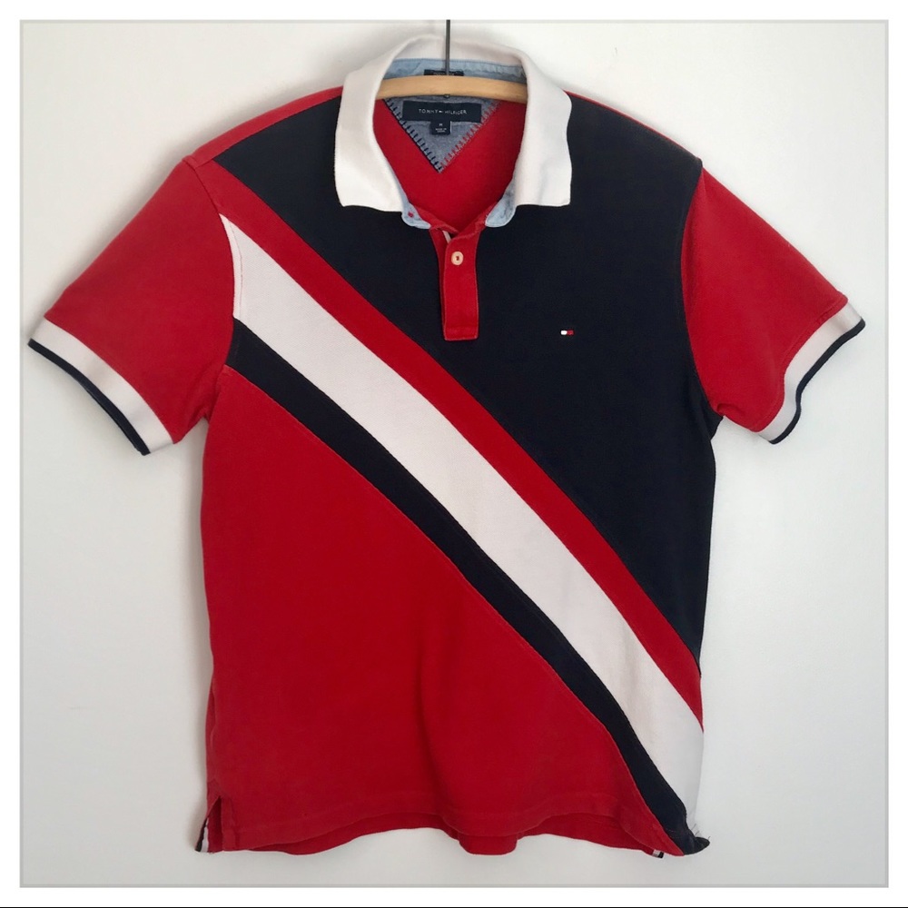 Tommy Hilfiger shirt red white blue striped retro vintage boys M